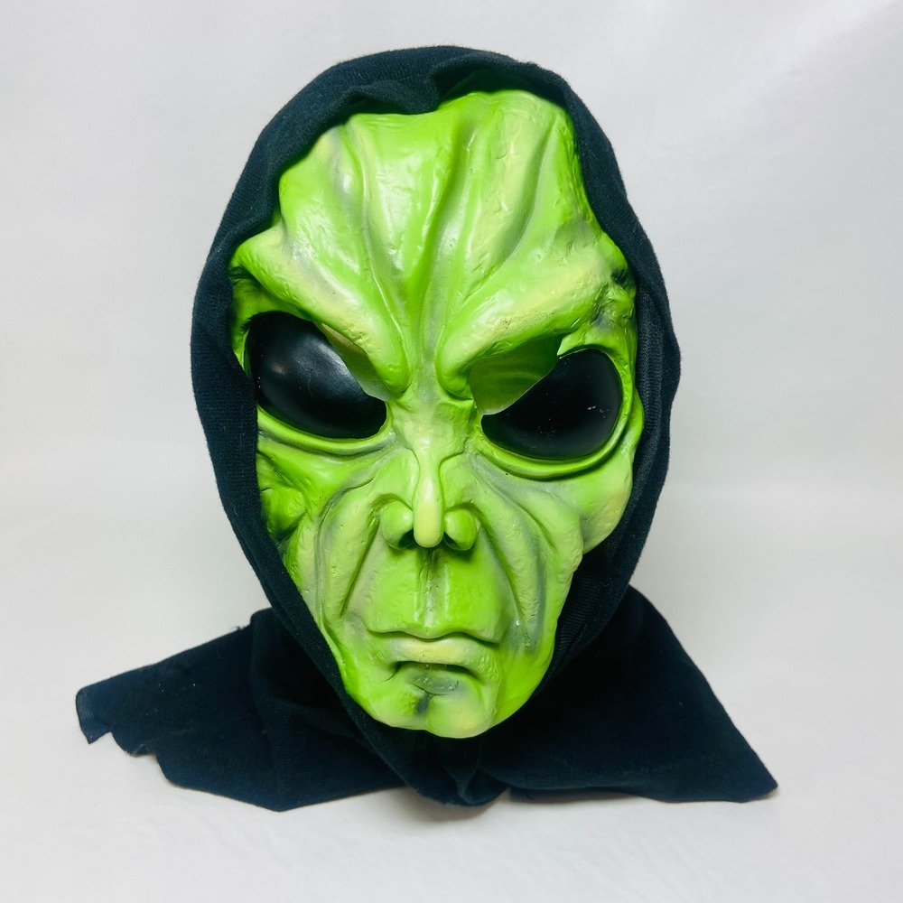 Vintage Green Alien Mask Hood Latex‎ Costume Halloween Full Hood 90s